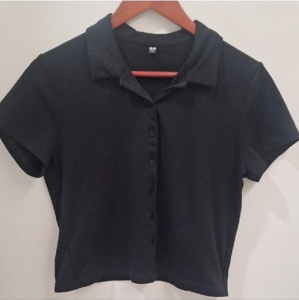 Women's Uniqlo Black Mini Polo Shirt Size Medium - Picture 3 of 4